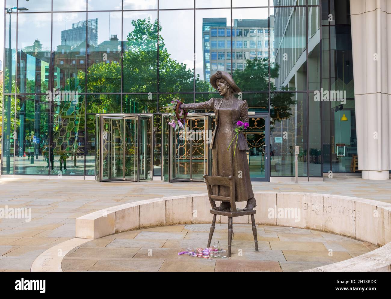 The bronze statue of Emmeline Pankhurst in Manchester, British political activist and leader of the suffragette movement in the U.K. Stock Photo