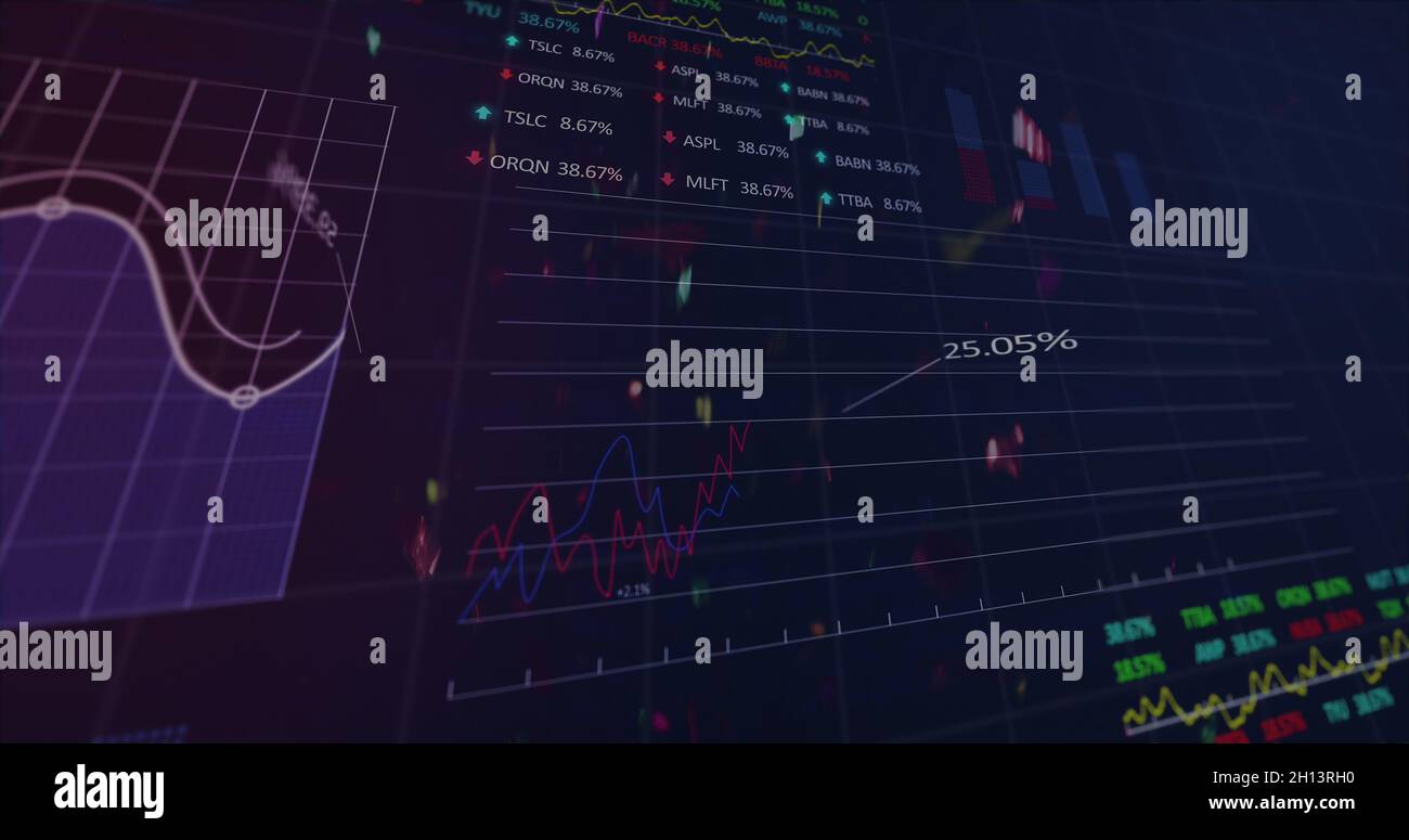 Image of confetti falling over stock exchange financial data processing