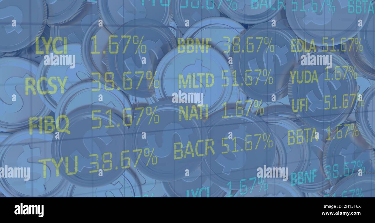 Image of financial data processing over american dollar coins Stock ...