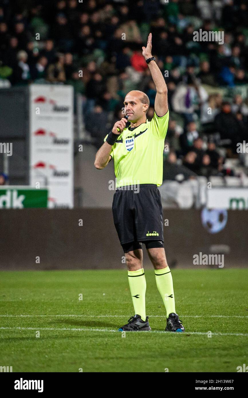 Viborg, Denmark. 15th Oct, 2021. Referee Peter Kjaersgaard seen during the 3F Superliga match between Viborg FF and Silkeborg IF at Energy Viborg Arena in Viborg. (Photo Credit: Gonzales Photo/Alamy Live News Stock Photo