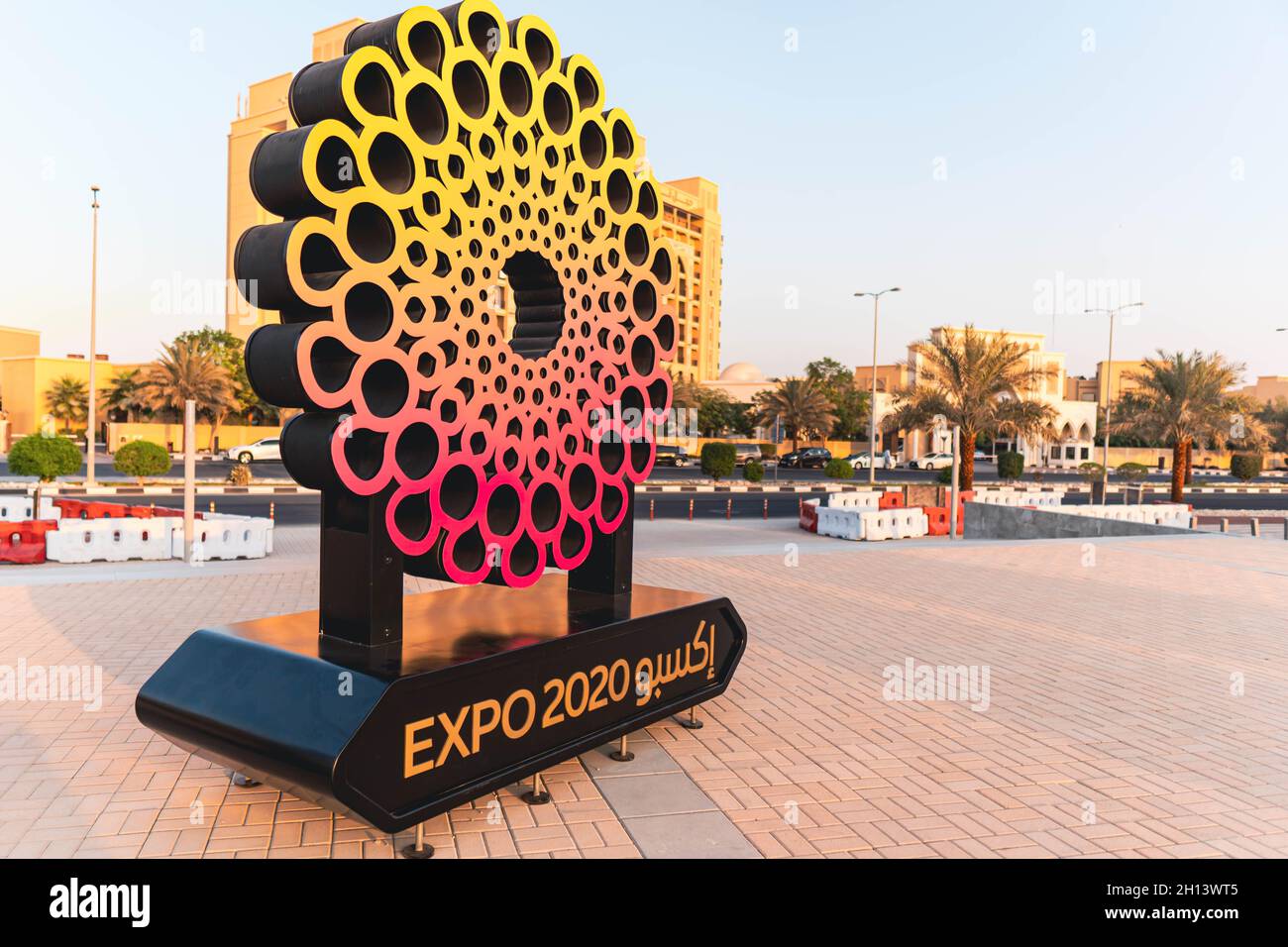 "Ras al Khaimah, UAE, 10.15.2021 "Expo 2020 sign and logo for the