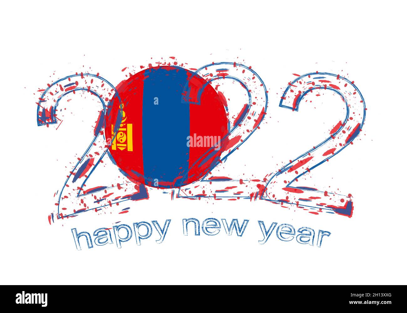 Happy New 2022 Year with flag of Mongolia. Holiday grunge vector ...