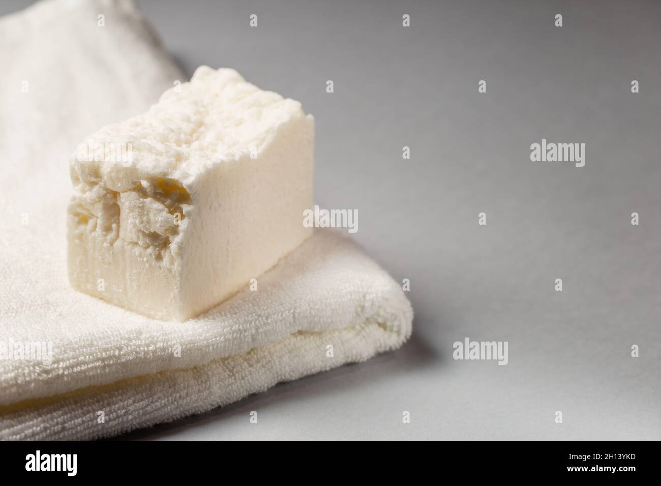Homemade laundry detergent. Washing solid soap bar. Eco-friendly Sustainable lifestyle concept Stock Photo