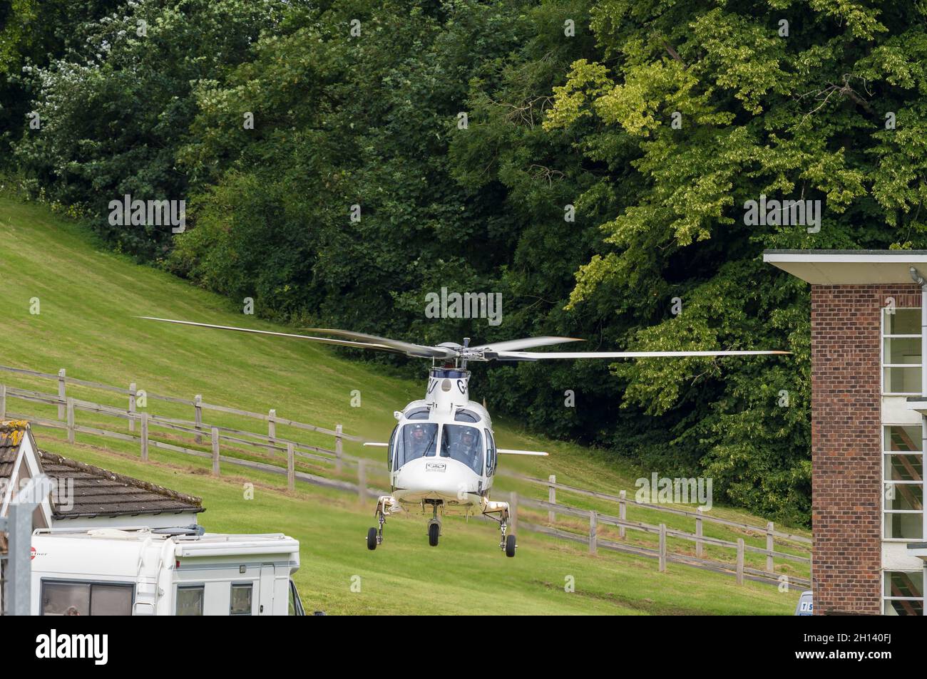 Air ambulance lift off from Cadwell Park Stock Photo