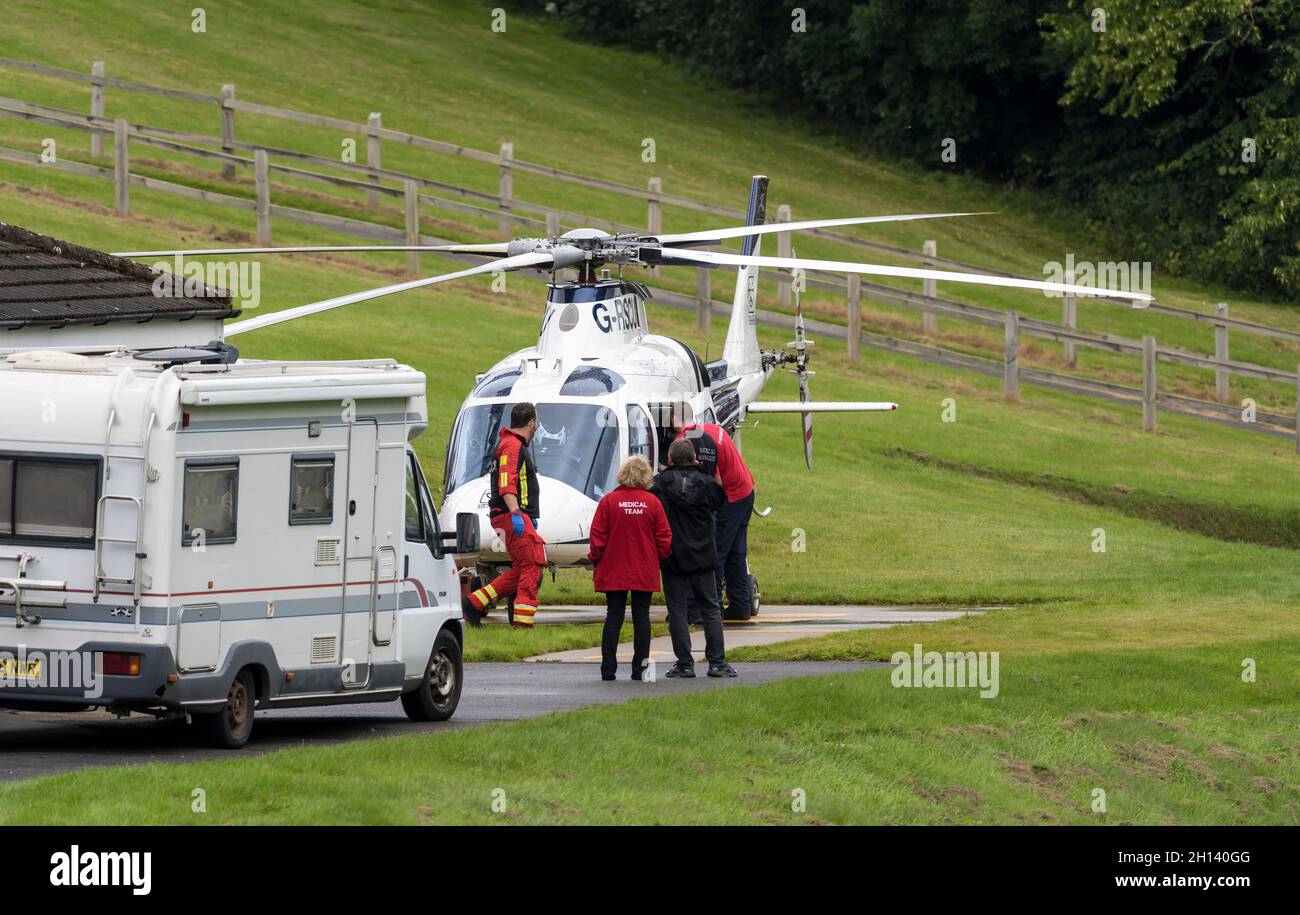 Air Ambulance and medical team at Cadwell Park Stock Photo