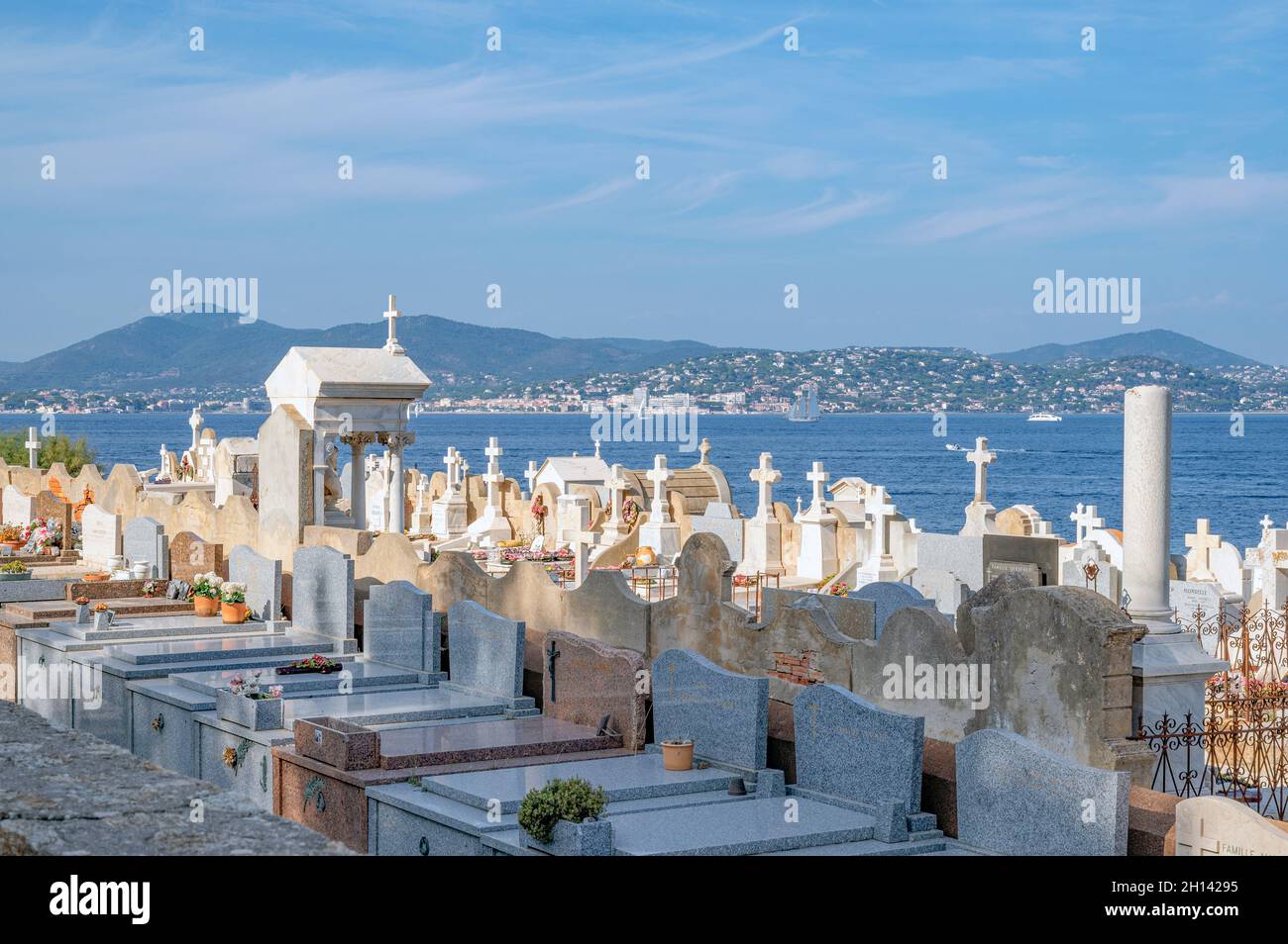 The seafarer's cemetery at Saint-Tropez, France, is the burial ground of film director Roger Vadim. Stock Photo
