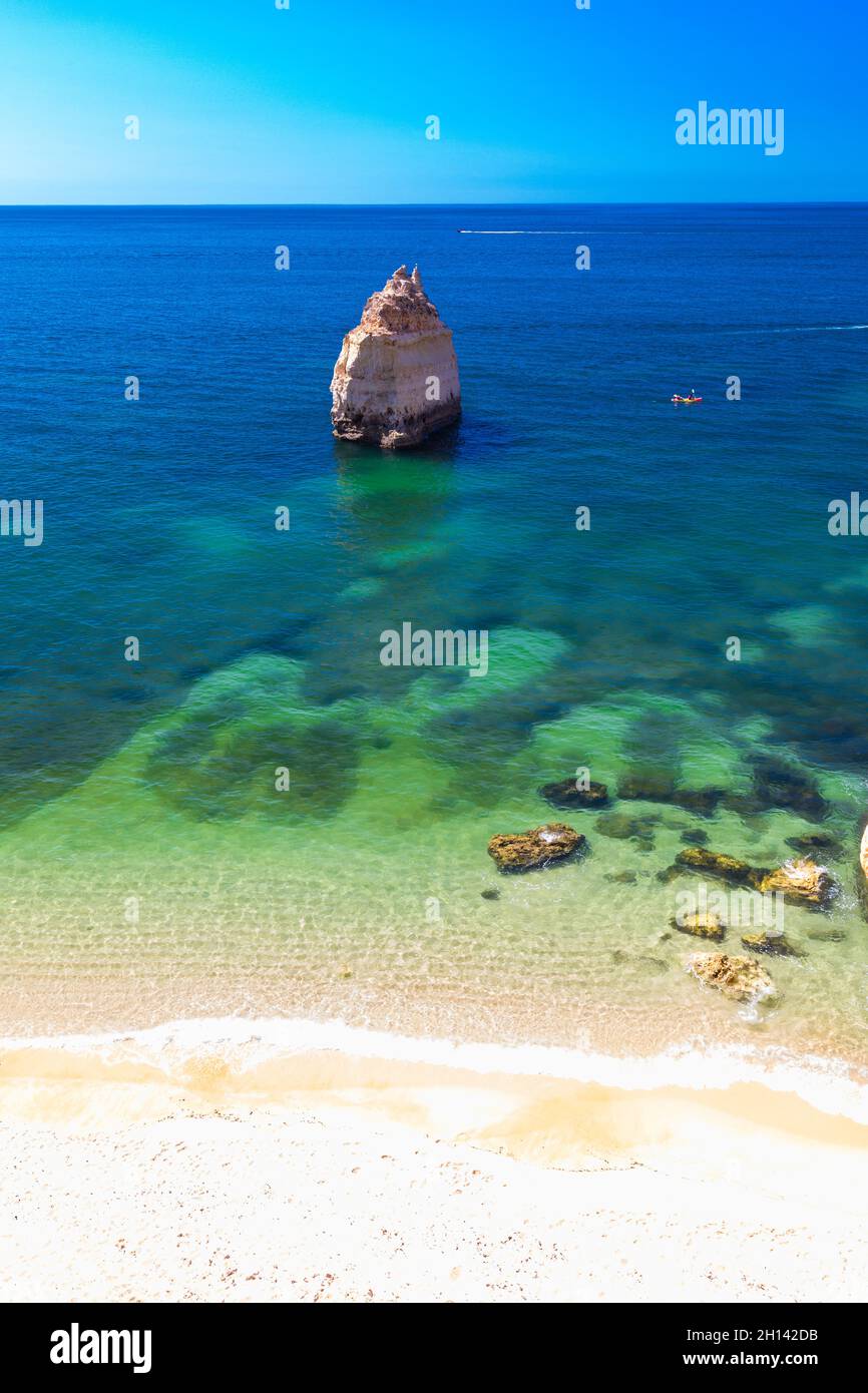Aerial drone views of Praia da Marinha and Malhada do Baraco - beaches ...