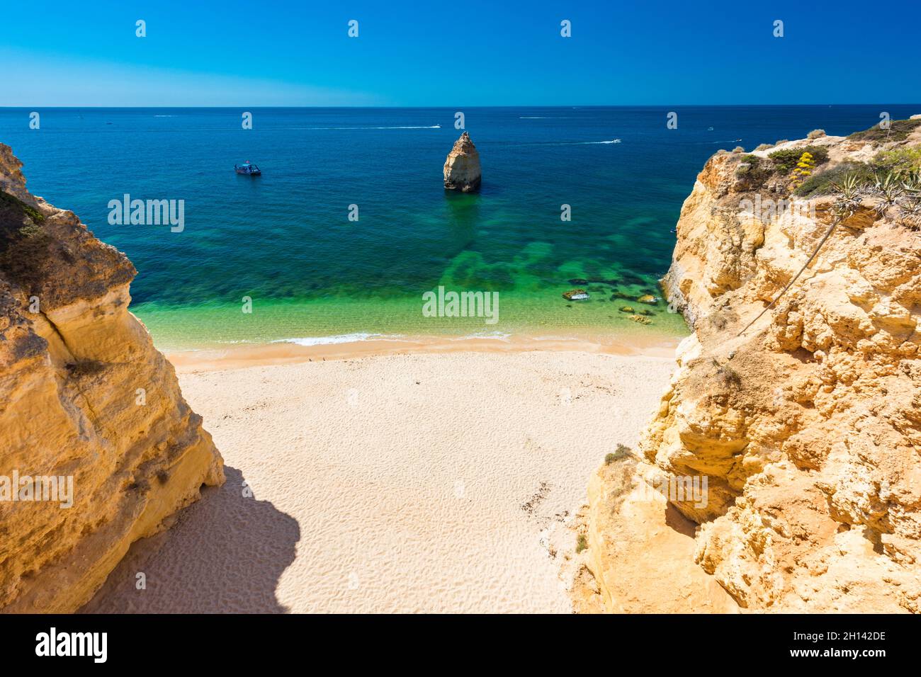 Aerial drone views of Praia da Marinha and Malhada do Baraco - beaches ...