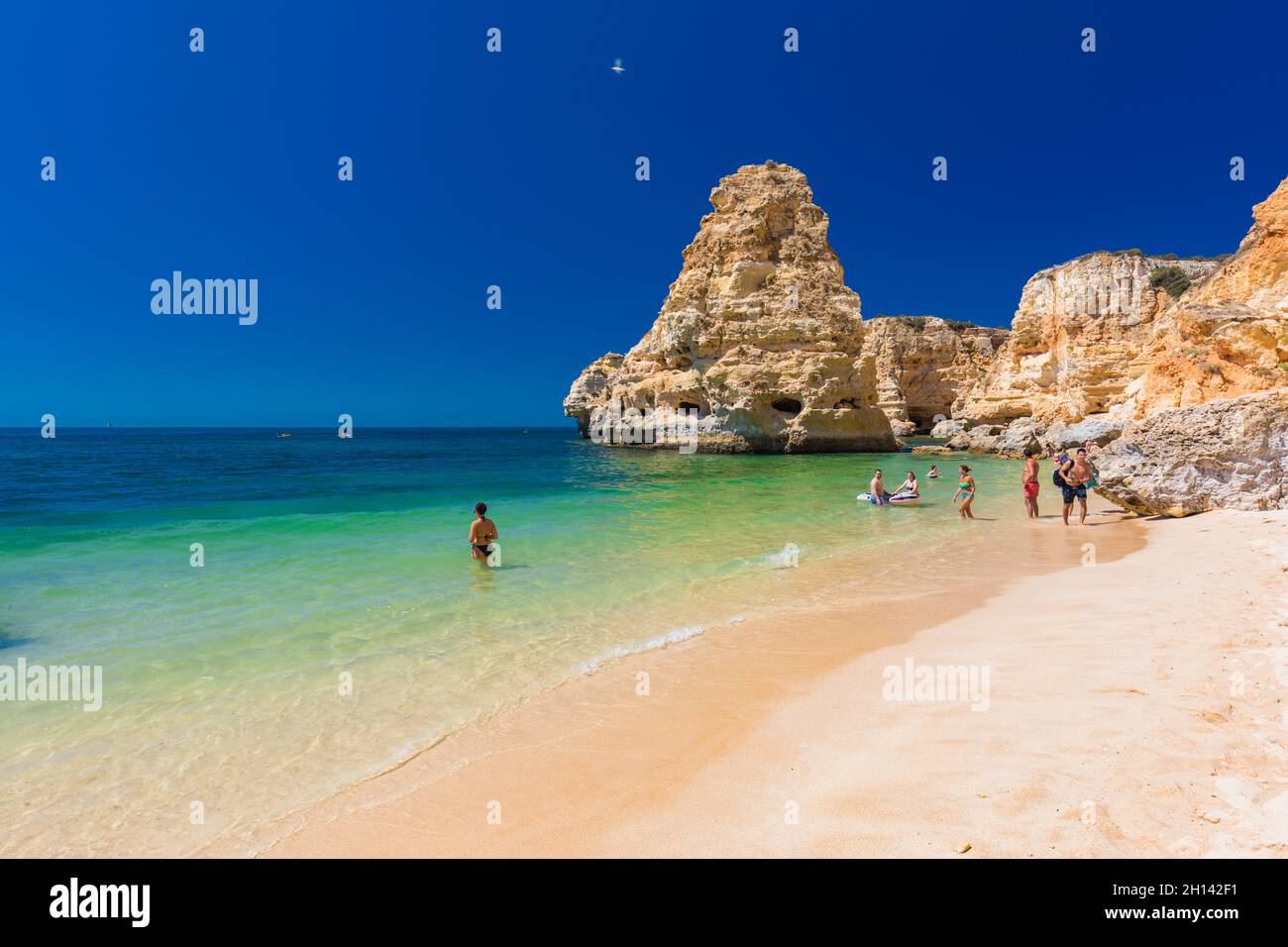 Aerial drone views of Praia da Marinha and Malhada do Baraco - beaches ...