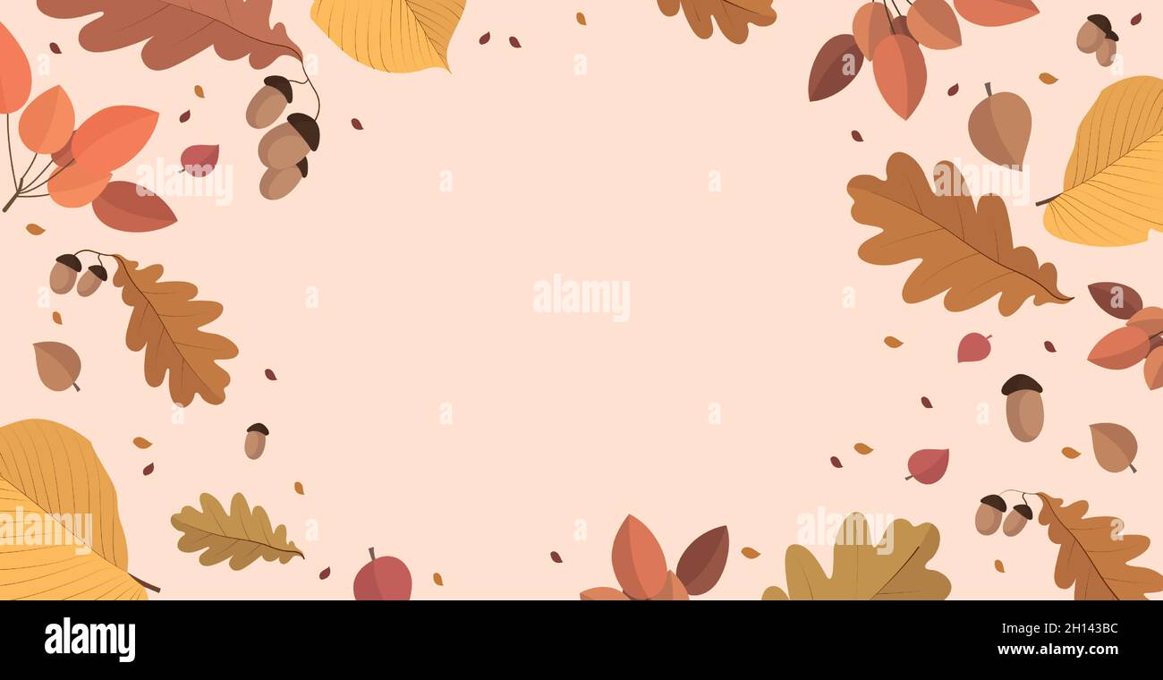 Abstract autumn web background template with many different leaves - Vector illustration Stock Vector