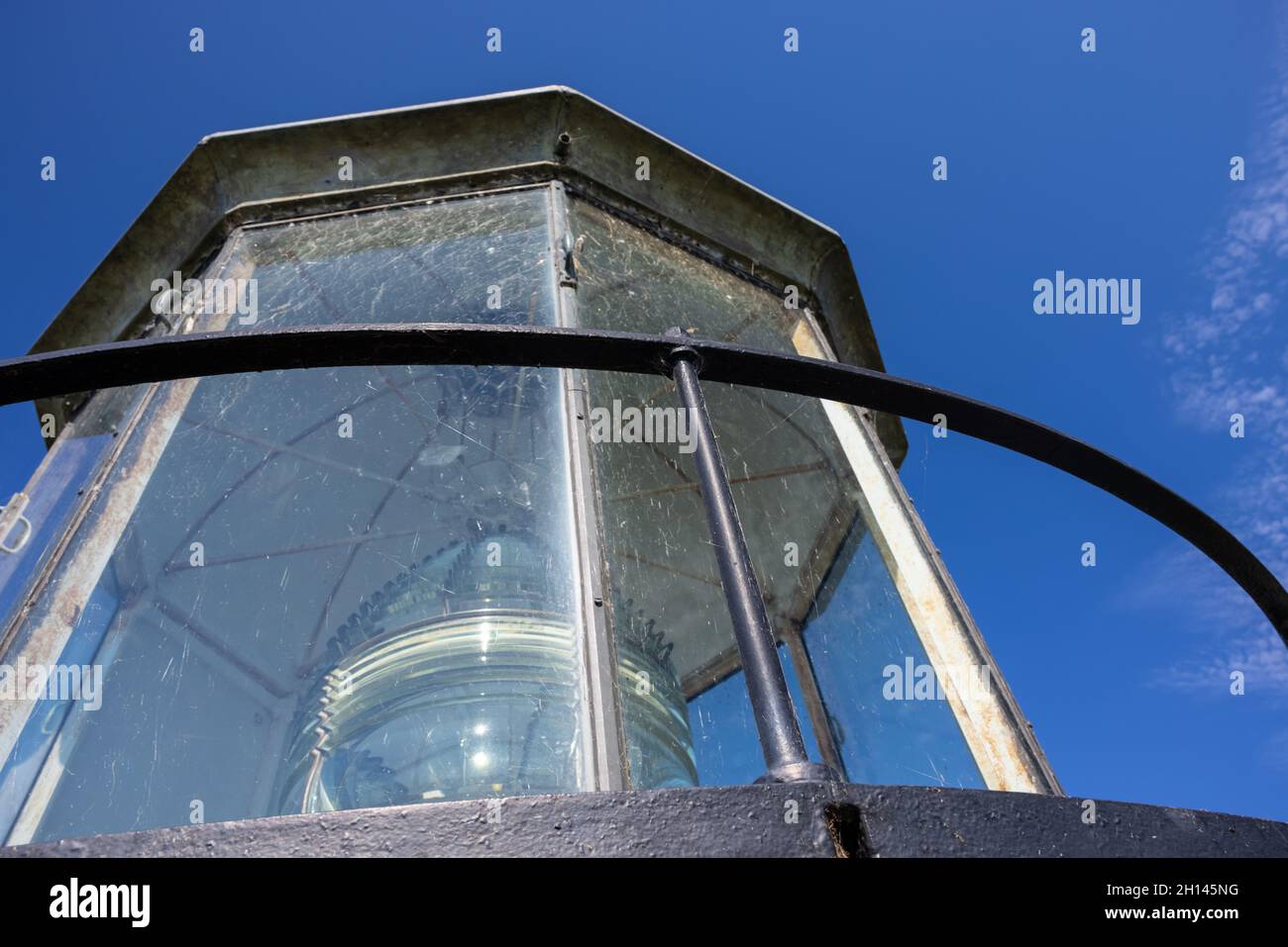 Cana Island Lighthouse Lantern Room with Fresnel Lens Stock Photo
