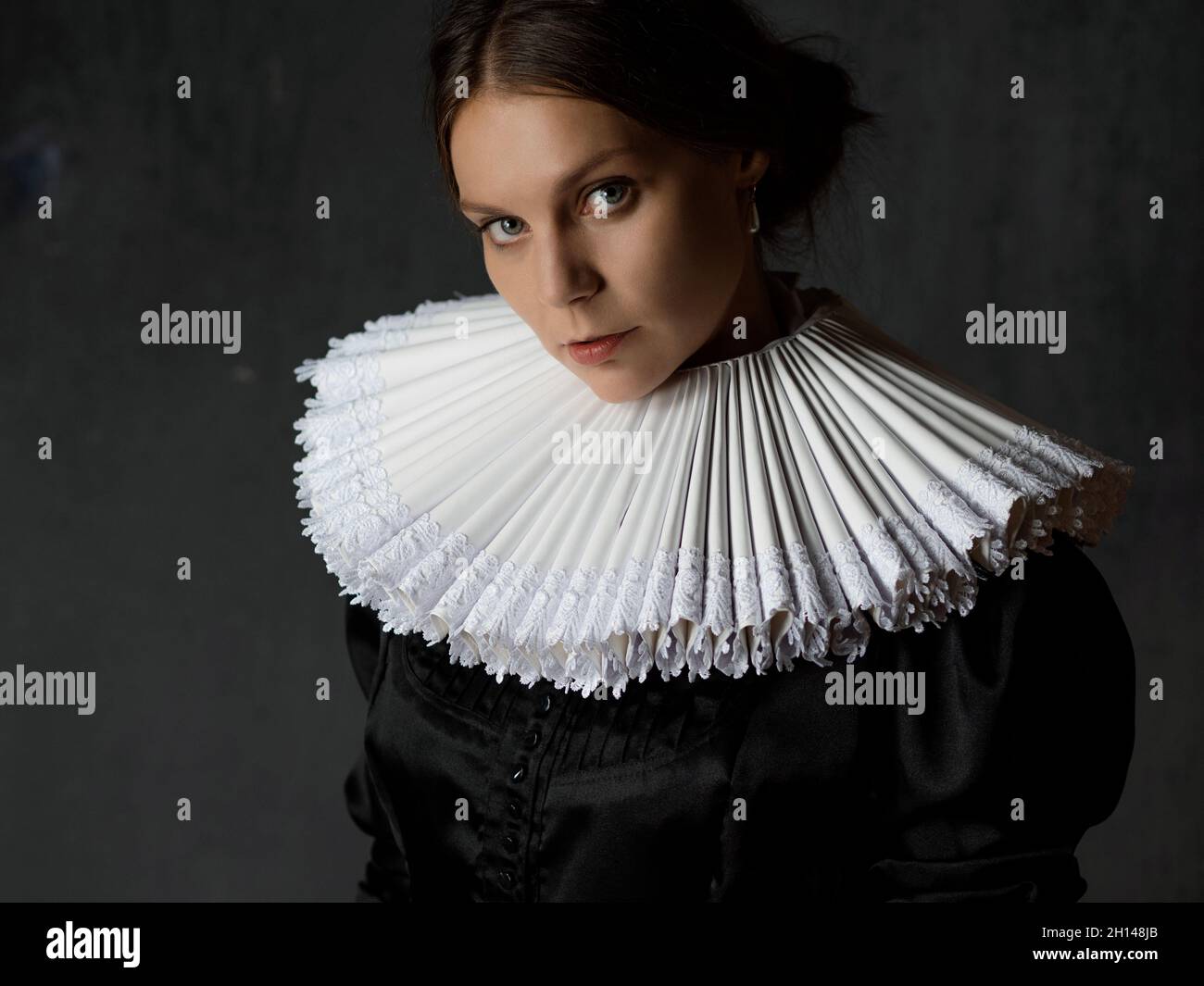 An elegant young lady in an old medieval costume, a portrait in the ...