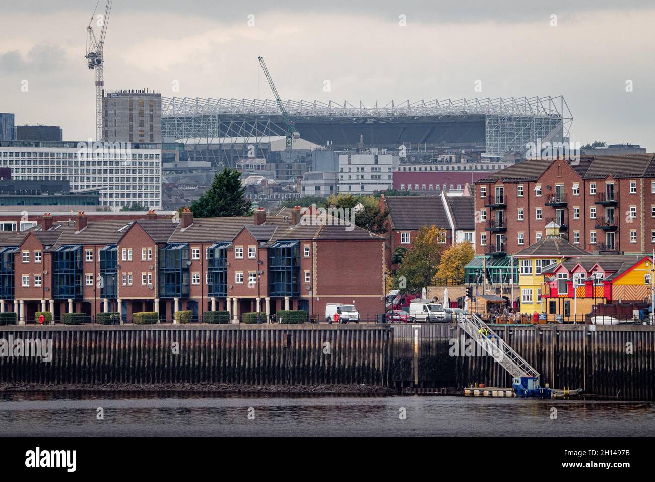 A view of St. James. Park across St. Peter's Basin, Newcastle Stock