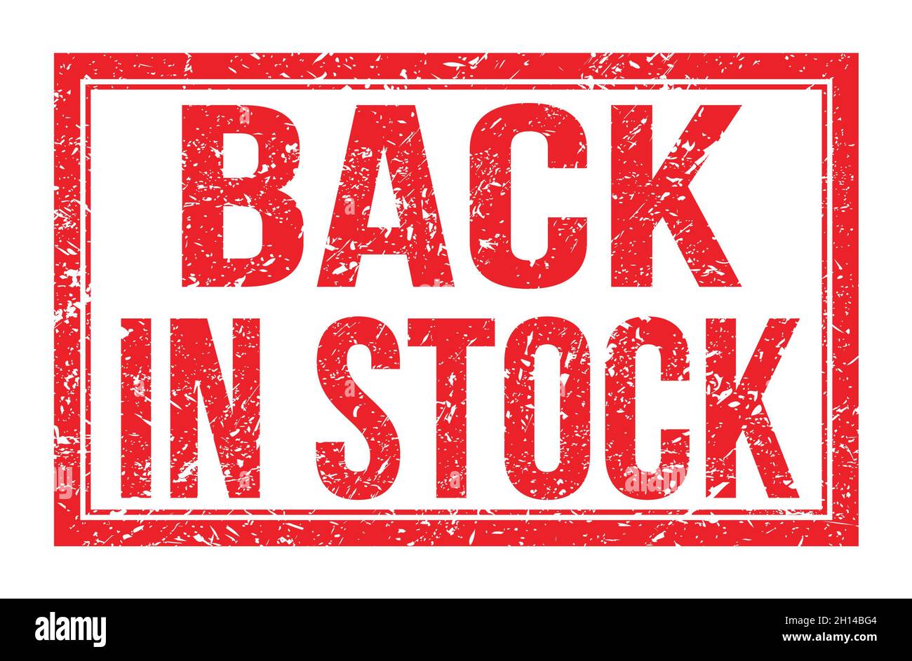 BACK IN STOCK, words written on red rectangle stamp sign Stock Photo ...