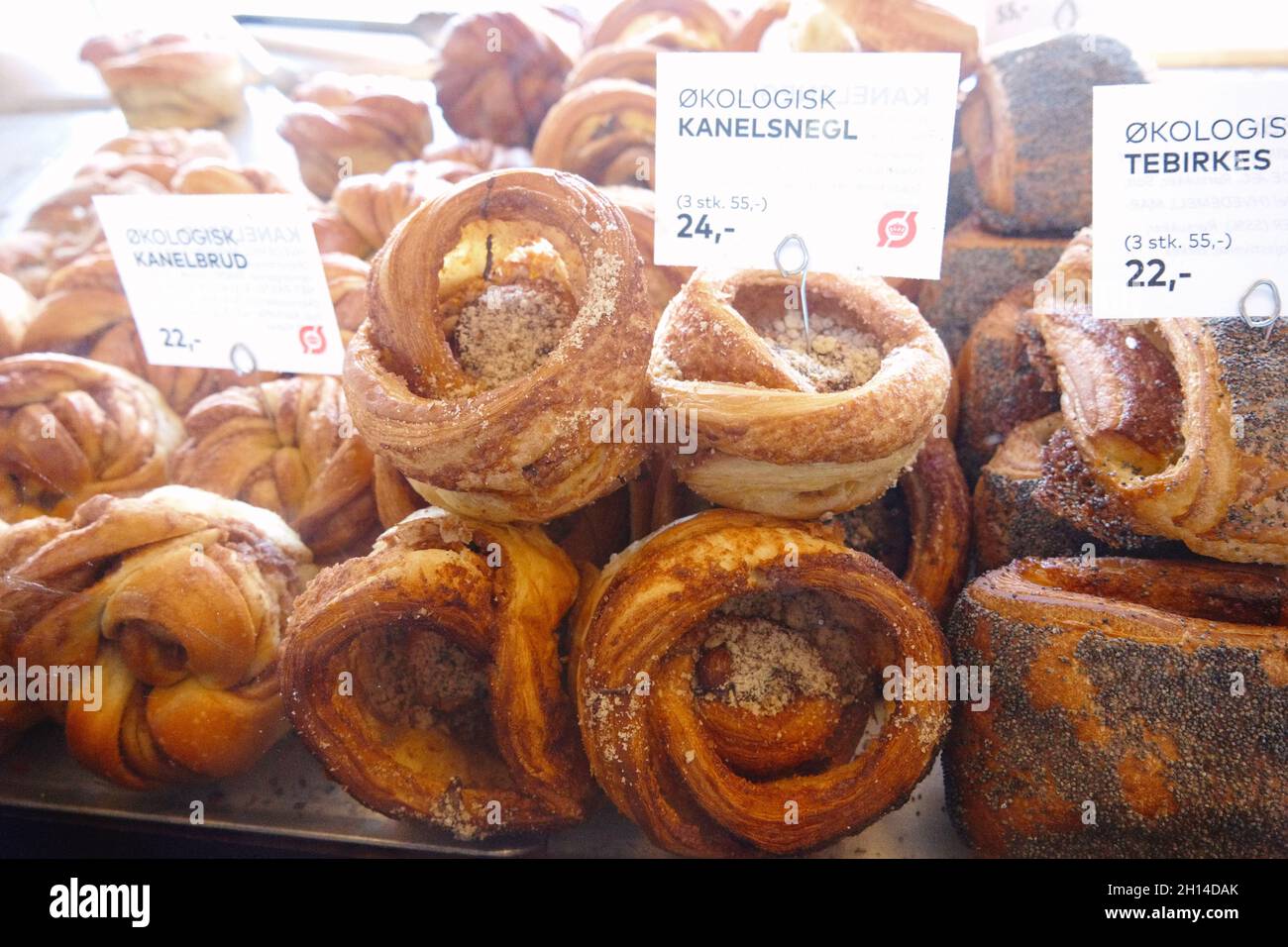 Danish pastries on display at Emmerys bakery and café, central Copenhagen, Denmark, Scandinavia