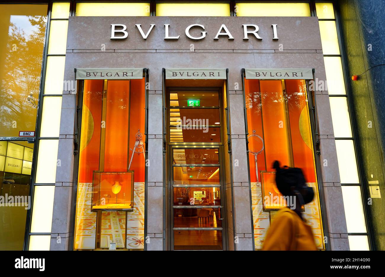 Bulgari store on Königsallee in Düsseldorf. Bulgari is an Italian company known for luxury jewelry, watches, perfume and leather goods. Stock Photo