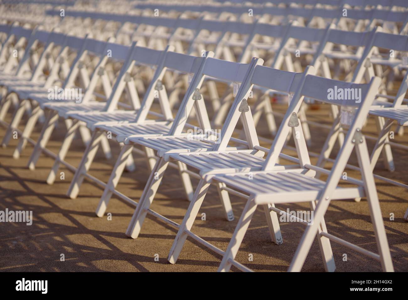 Rows of concert chairs for viewers on the street Stock Photo Alamy