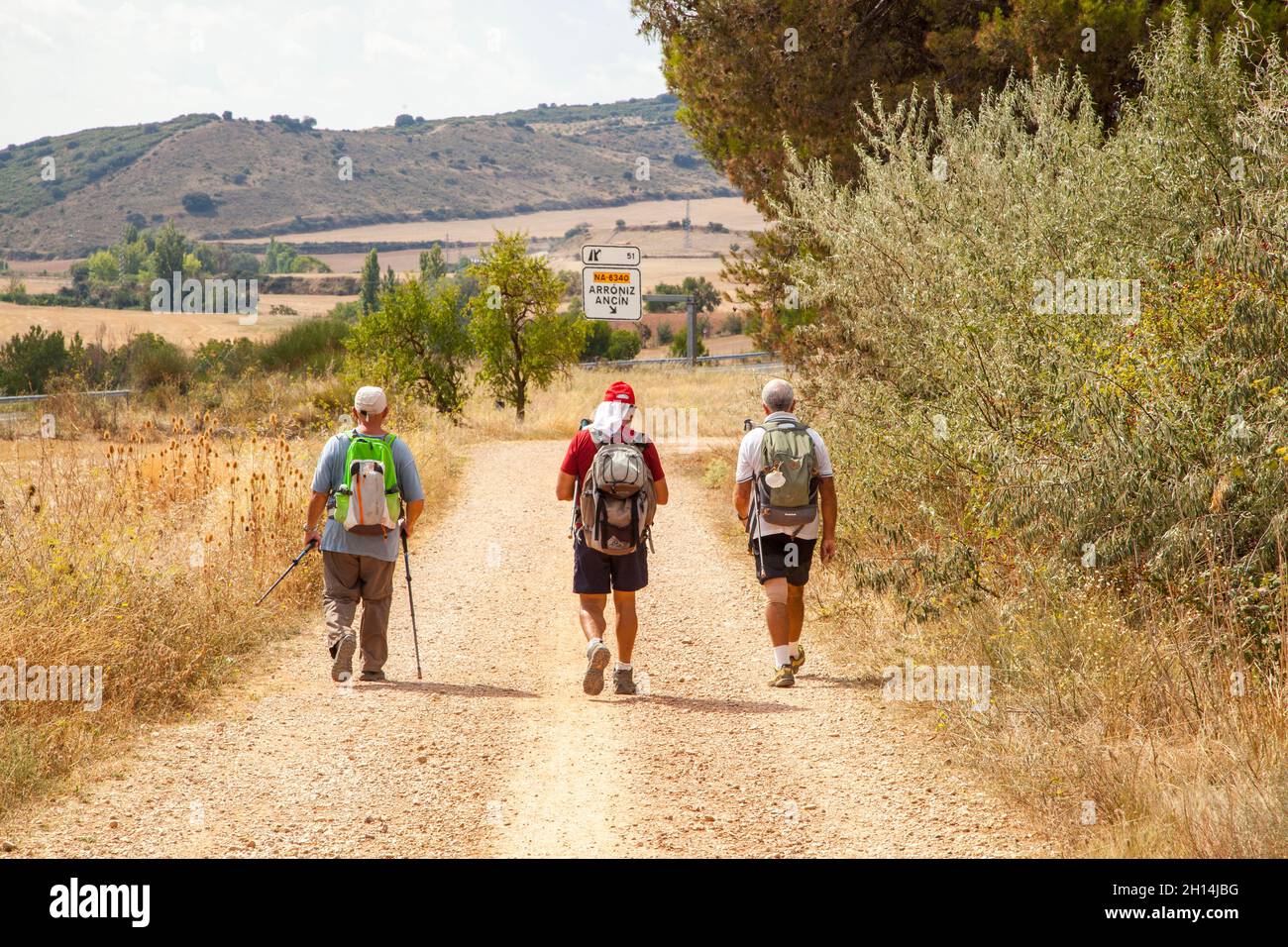 People pilgrims walking on the Spanish pilgrimage route the Camino de