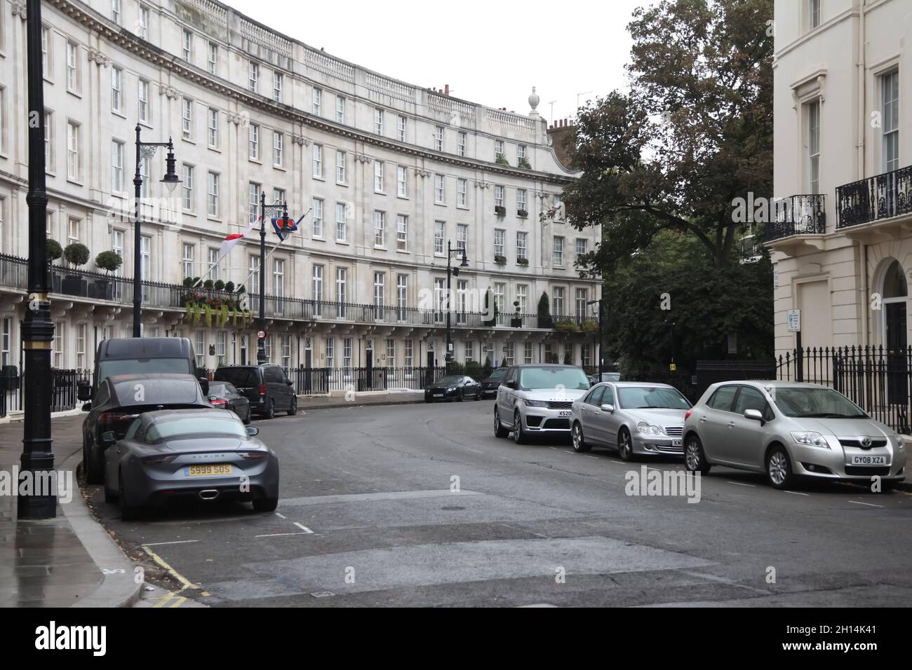 London street parking, cars parked along Wilton Crescent, Belgravia