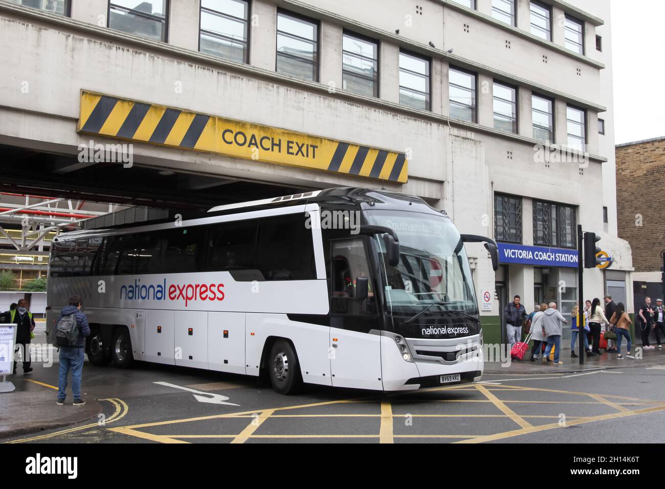 A National Express coach bound for Southampton leaving exit of Victoria  Coach Station in London, October 2021 Stock Photo - Alamy