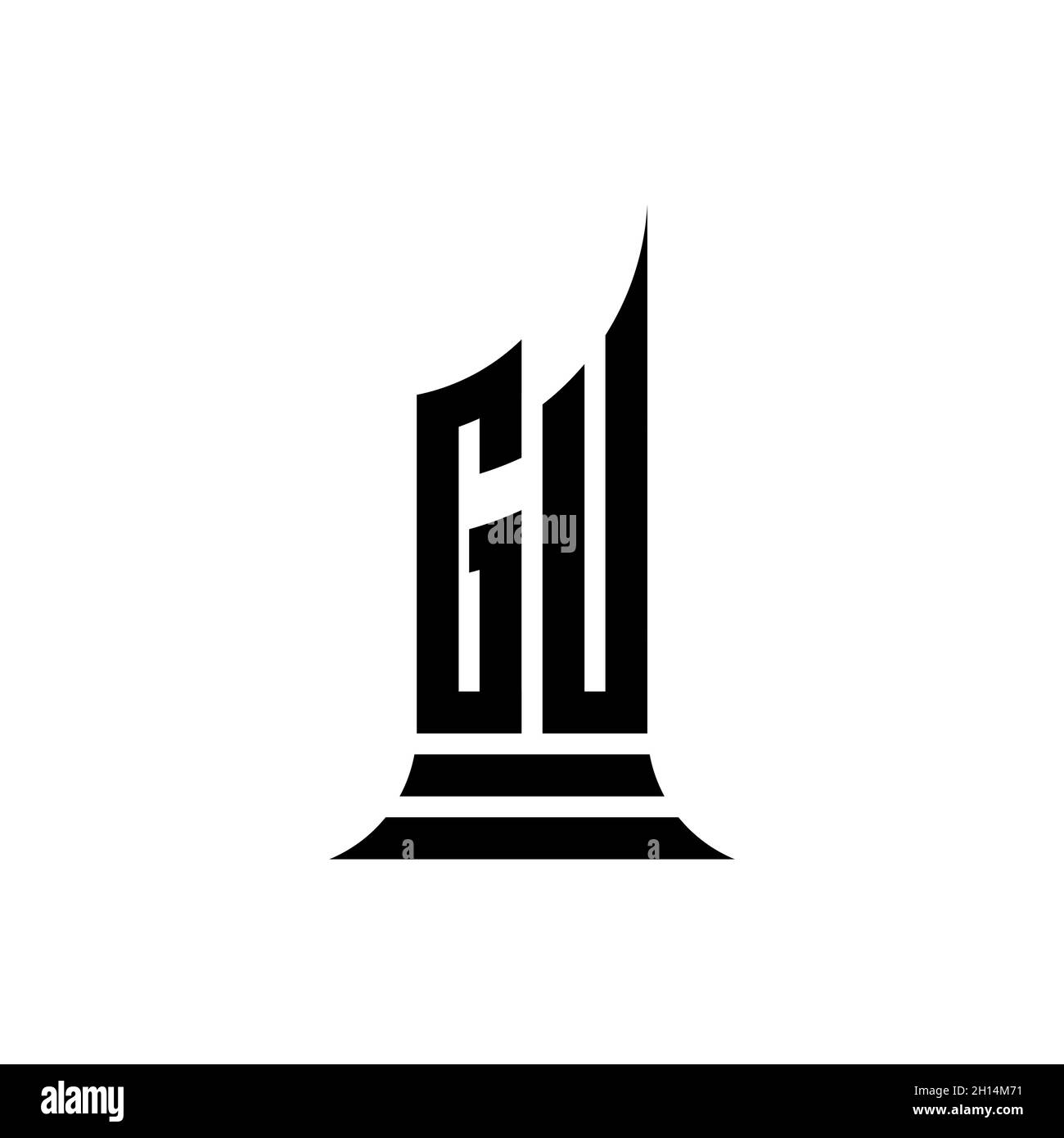 GU Monogram logo letter with building shape style design isolated on ...