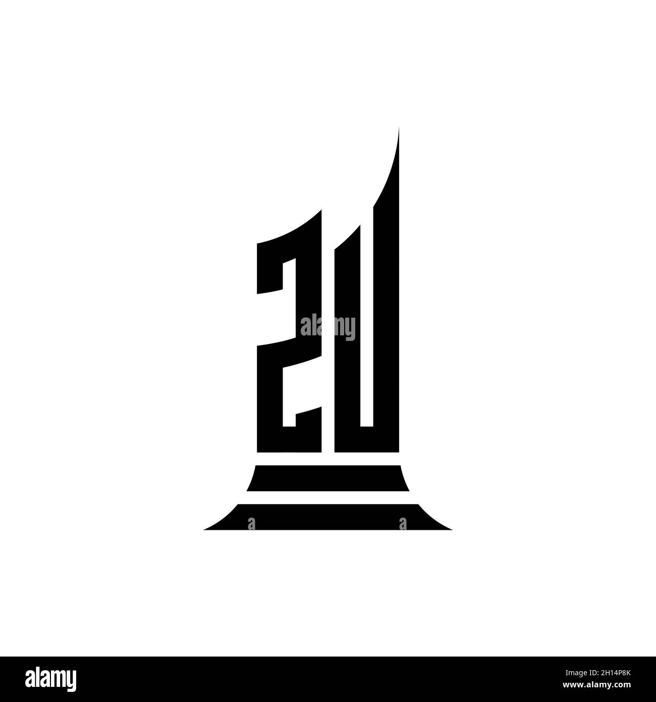 ZU Monogram logo letter with building shape style design isolated on ...