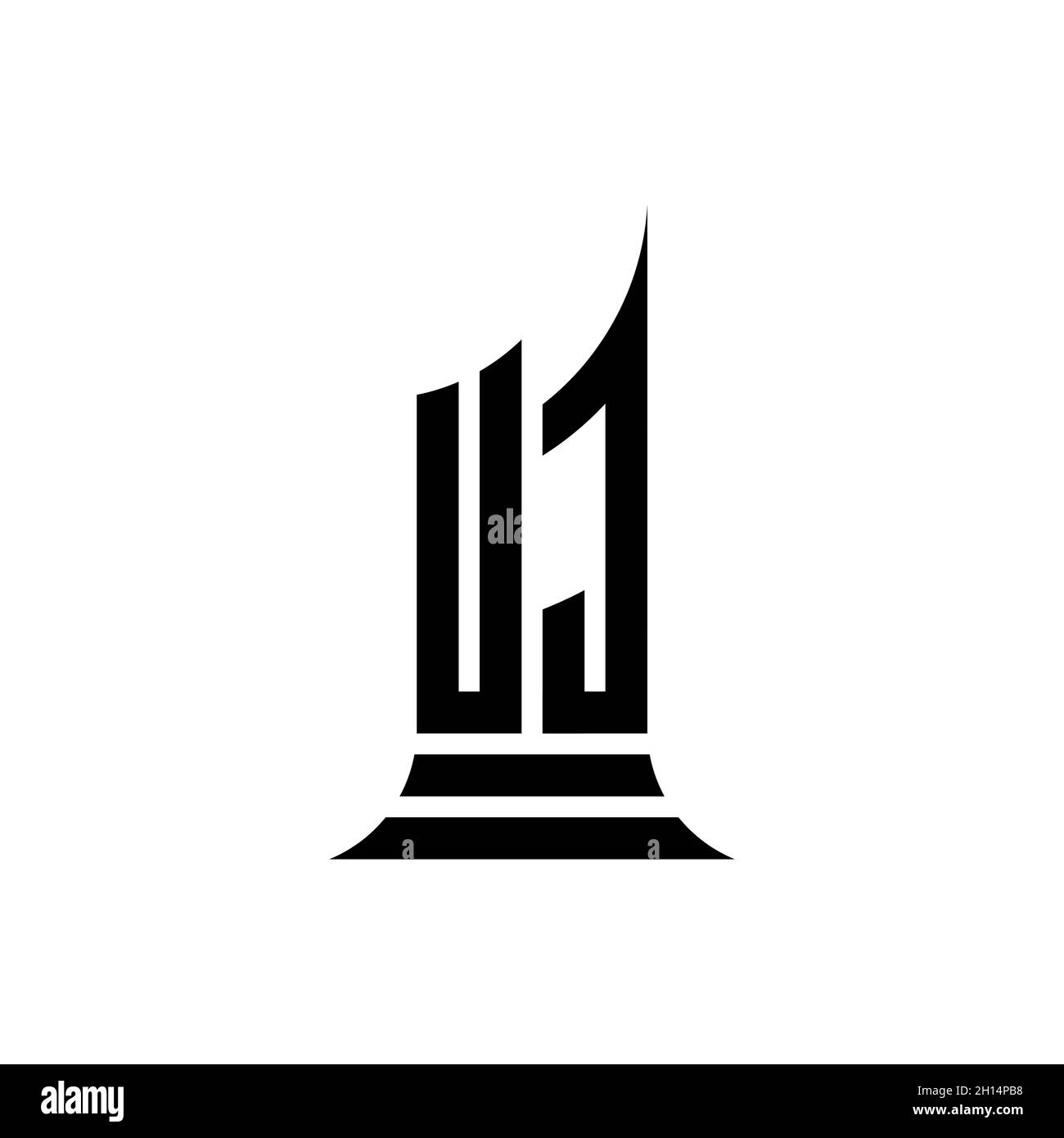UJ Monogram logo letter with building shape style design isolated on ...