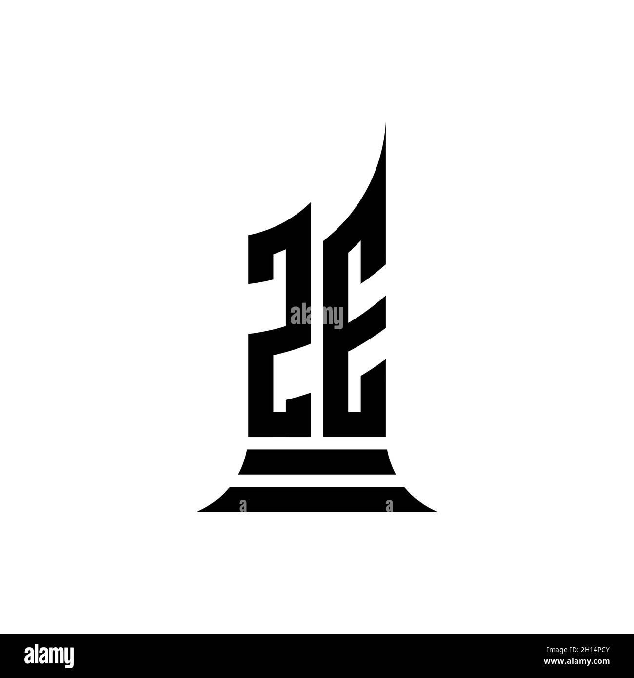 ZE Monogram logo letter with building shape style design isolated on ...