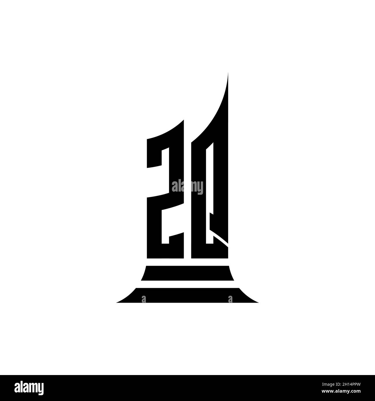 ZQ Monogram logo letter with building shape style design isolated on ...