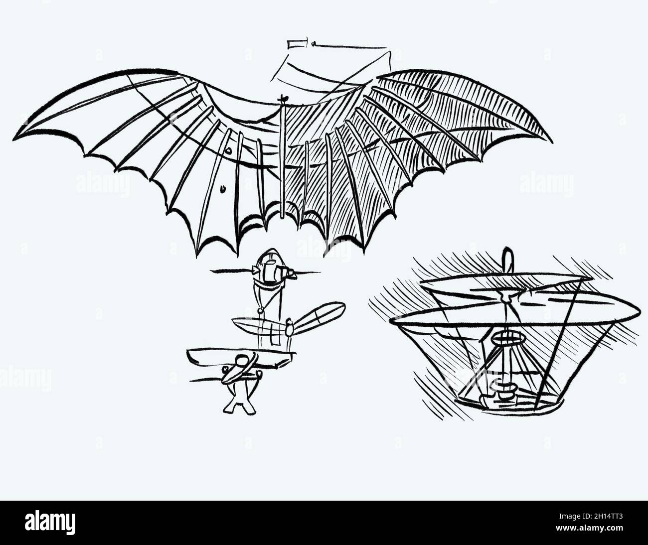 Leonardo Da Vinci's flying machine illustration Stock Photo