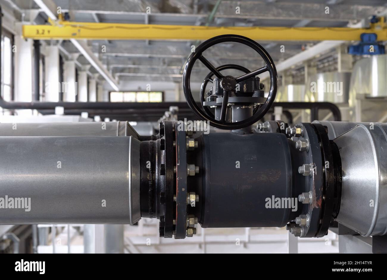 Gas shutoff valve at gas processing station. Valve on the gas boiler