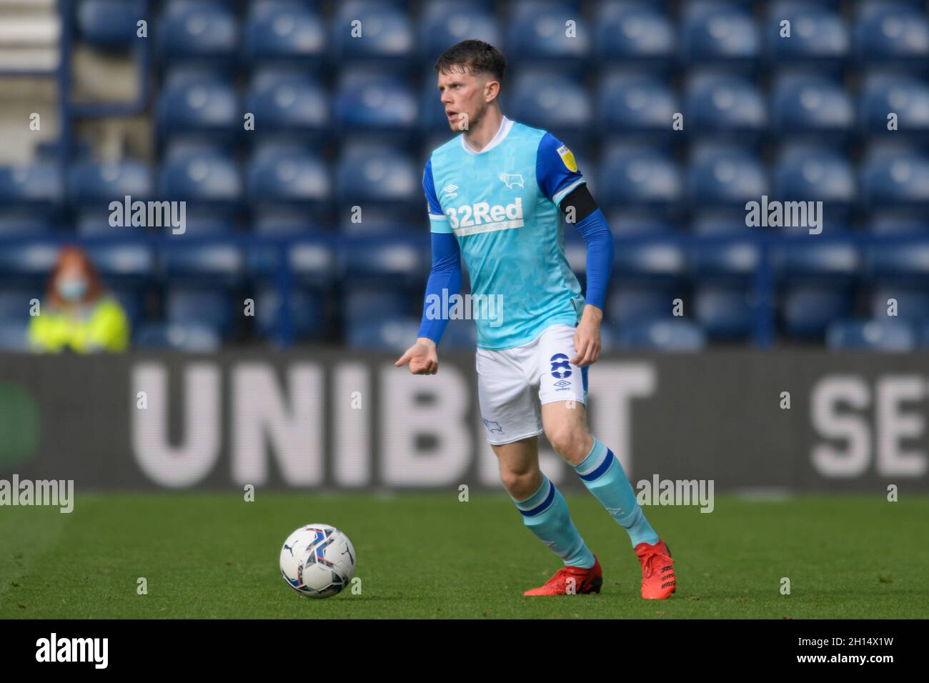 Max Bird #8 of Derby County with the ball Stock Photo