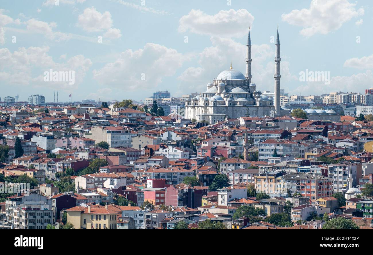 ISTANBUL, TURKEY - OCTOBER 12 ,2021: Suleymaniye Mosque is an Ottoman imperial mosque in Istanbul, Turkey. It is the largest mosque in the city. Suley Stock Photo