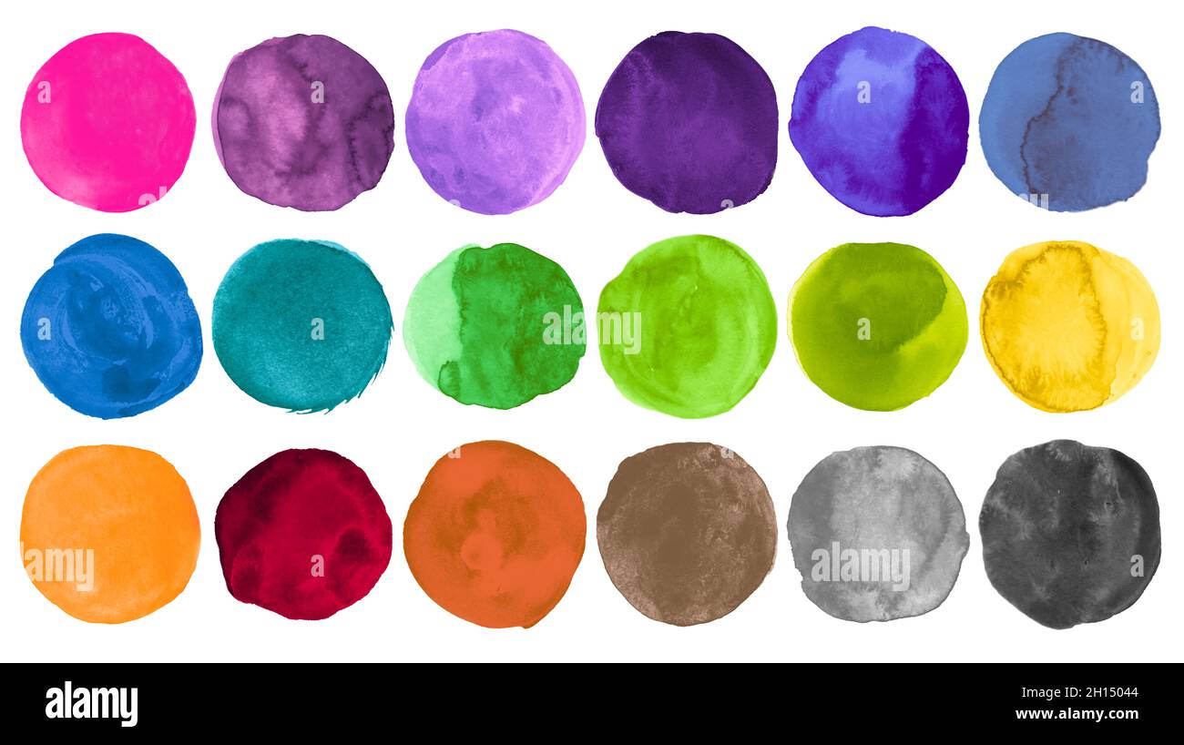 Colorful Watercolor Circles. Set of Creative Art Stains. Drawn Rounds ...