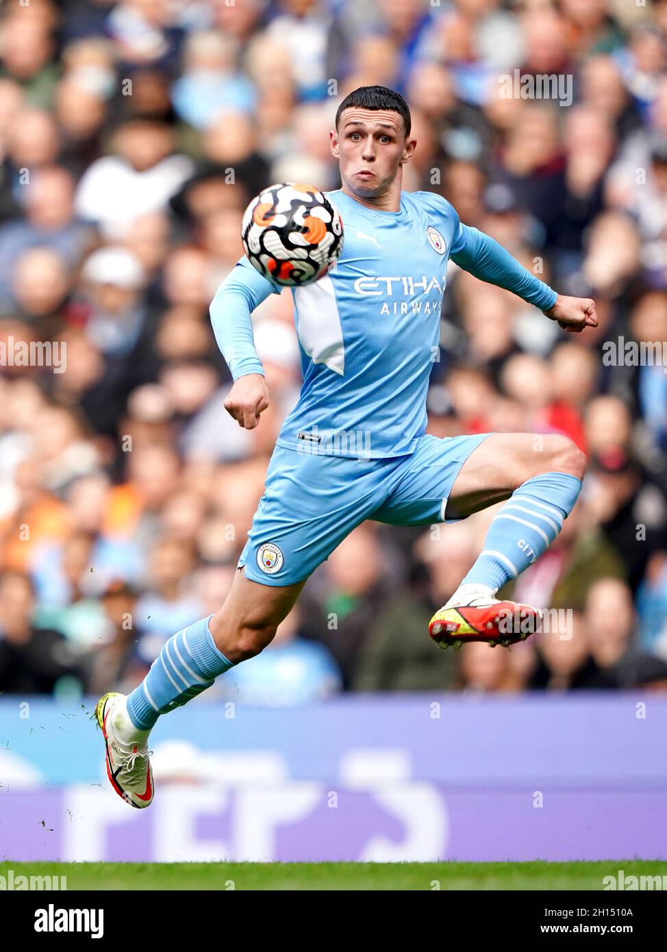 Manchester City's Phil Foden during the Premier League match at the Etihad Stadium, Manchester. Picture date: Saturday October 16, 2021. Stock Photo