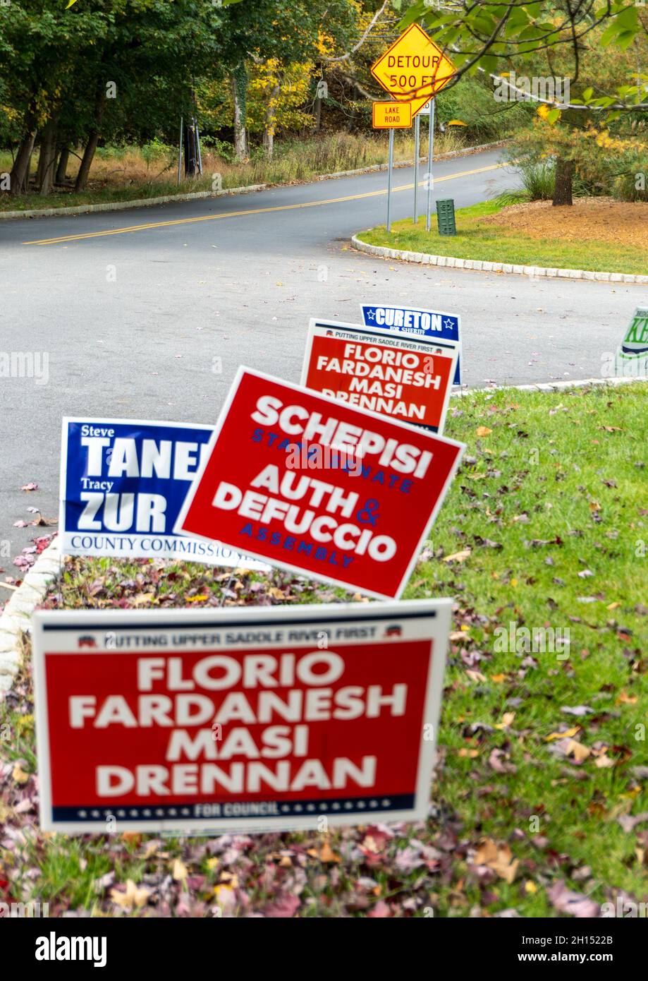 Political candidate signs along a road Stock Photo