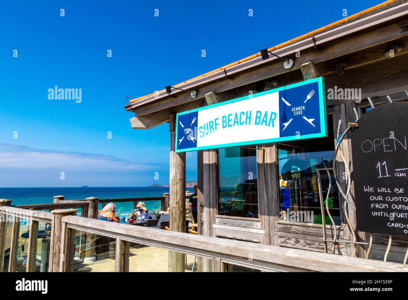 Exterior of Surf Beach Bar, Sennen Cove, Penwith Peninsula, Cornwall, UK Stock Photo