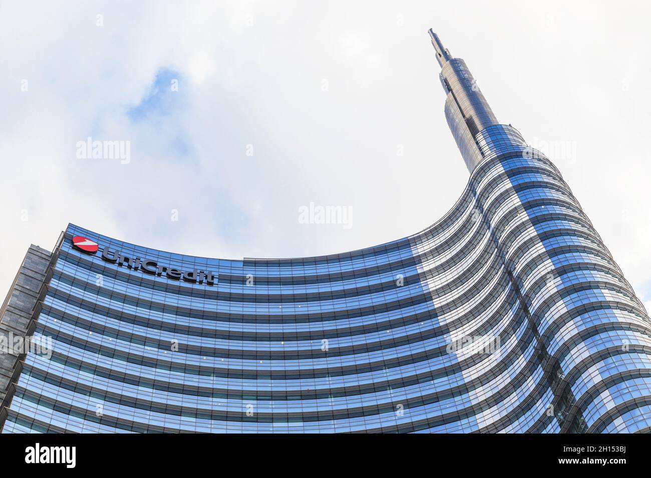 MILAN, ITALY - MAY 17, 2018: This is the top of the Skyscraper Torre Unicredit, which is the highest building in Italy. Stock Photo