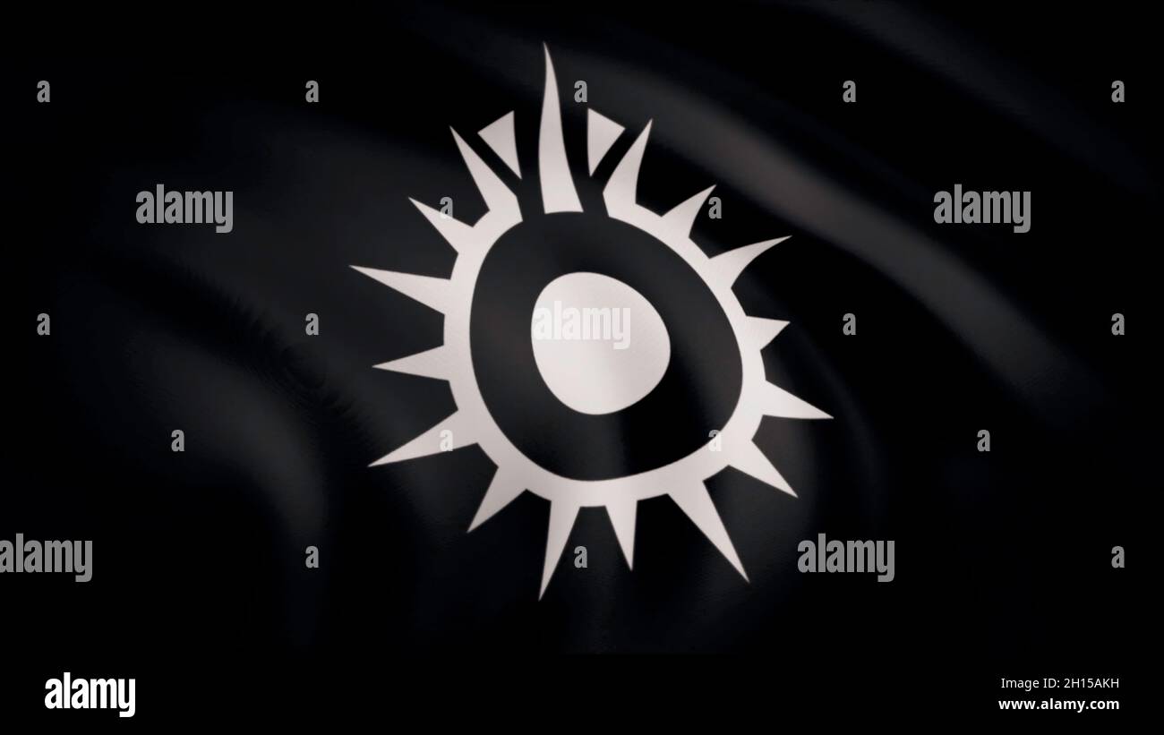 Star Wars. Black sun flag is waving on transparent background. Close-up of waving flag with Black sun logo, seamless loop. Editorial animation. Stock Photo