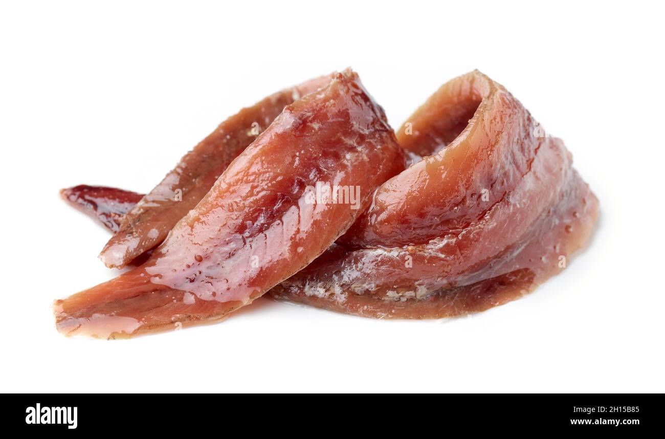 Macro Fillets canned anchovy fillets macro isolated on white background Stock Photo ...