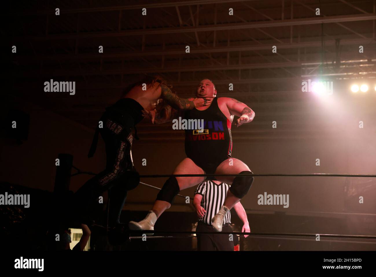 Bloomington, United States. 09th Oct, 2021. KLD wrestles Madman Fulton during the Rival Showdown pro wrestling event at the National Guard Armory in Bloomington. Credit: SOPA Images Limited/Alamy Live News Stock Photo