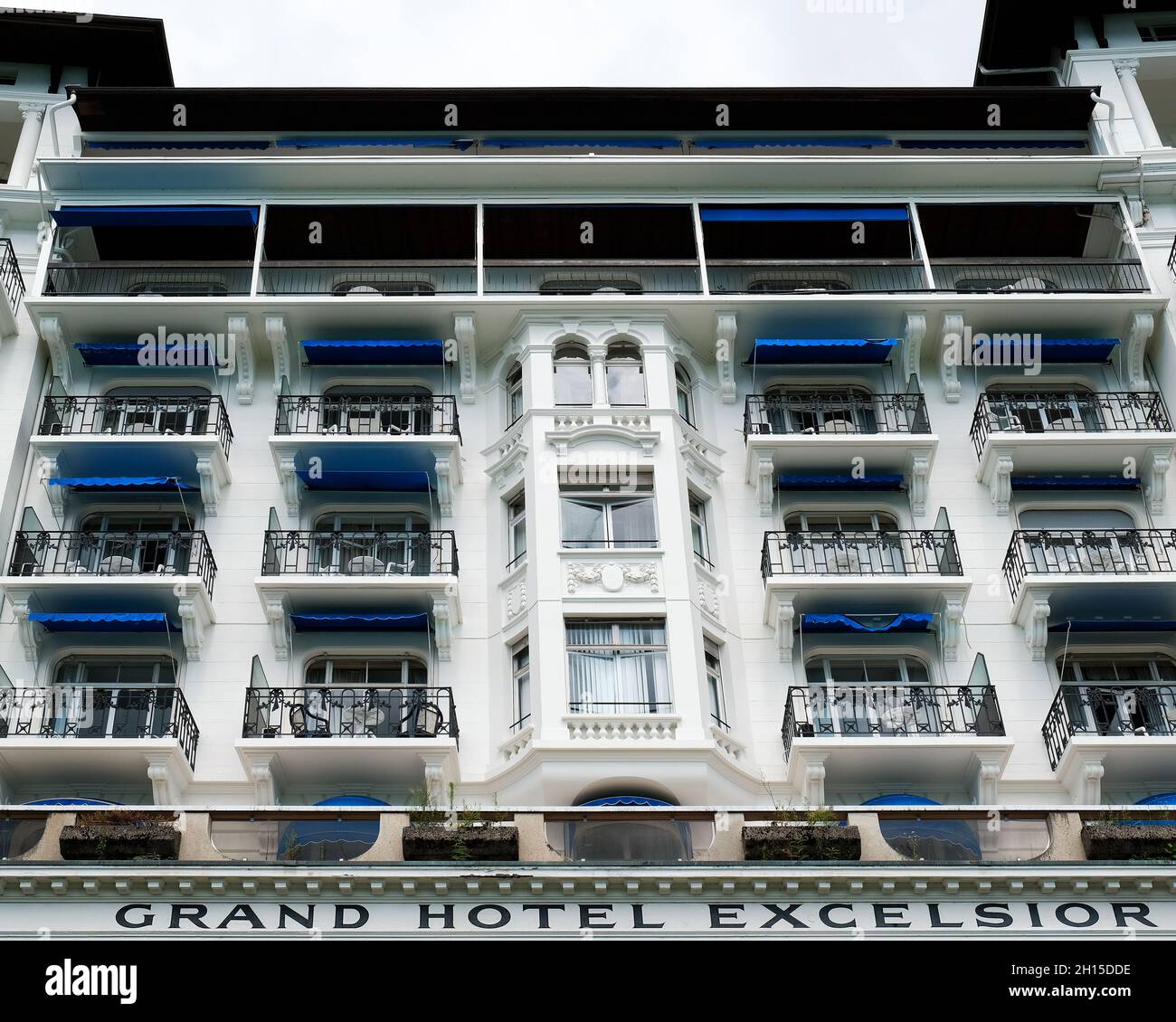 Montreux, Switzerland - July 3, 2021. Gran Hotel Excelsior on the shore of the Leman Lake, Montreux Riviera, Switzerland Stock Photo