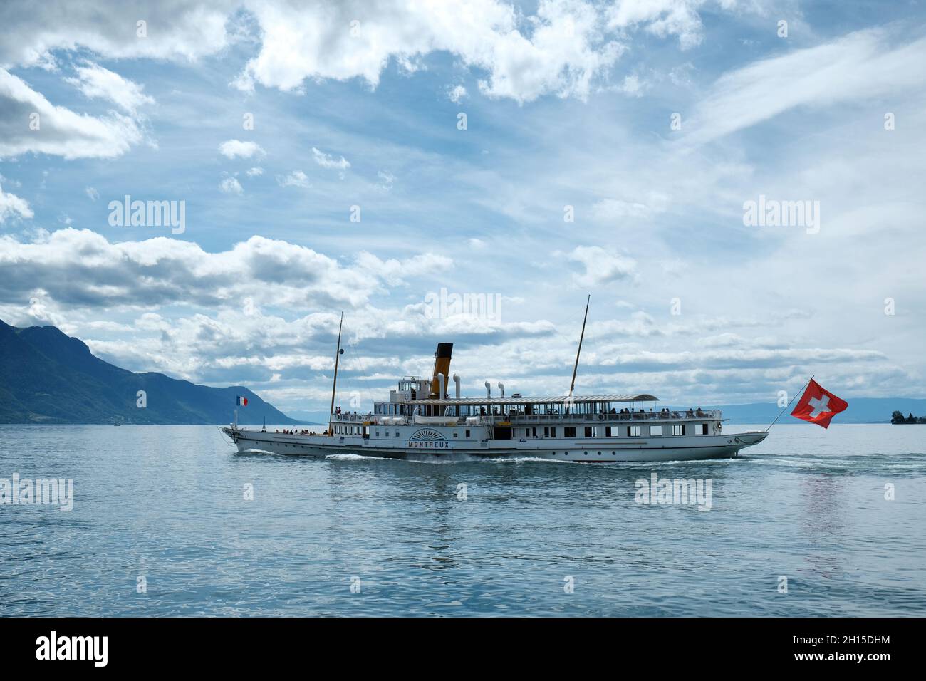 Montreux, Switzerland - July 3, 2021. Passenger cruise on Geneva ( Leman) Lake in Montreux, Vaud, Switzerland. Stock Photo