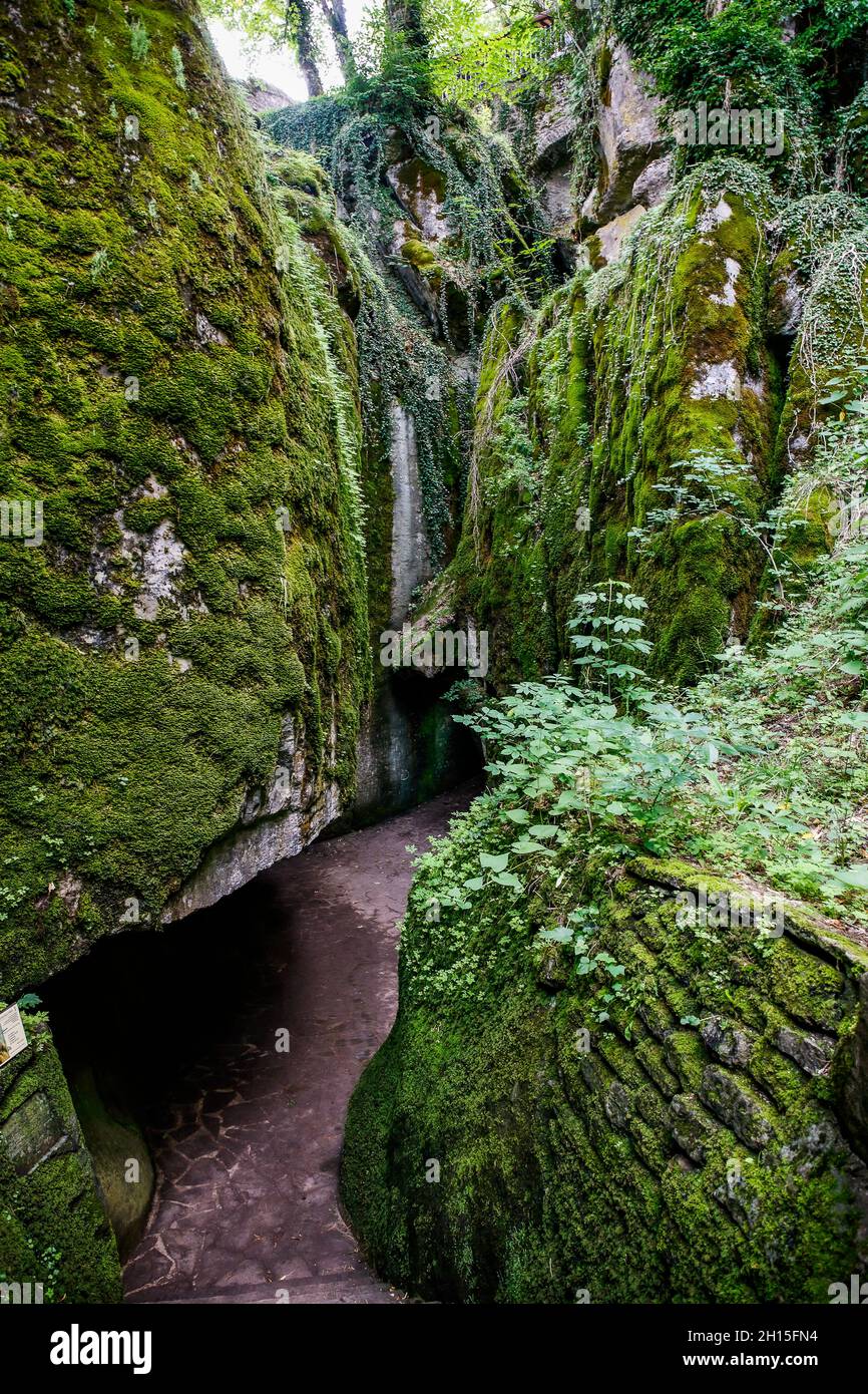 Italy Tuscany La Verna Sanctuary - Sasso Spicco: Place where St. Francis prayed Stock Photo