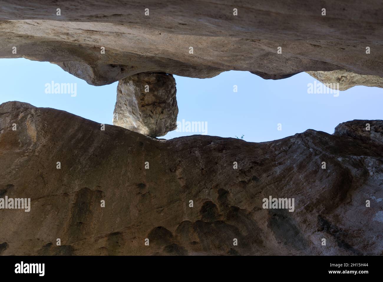vertical rock formation and textured natural stone wall in the Canyon of Mascarat abstrct background Stock Photo