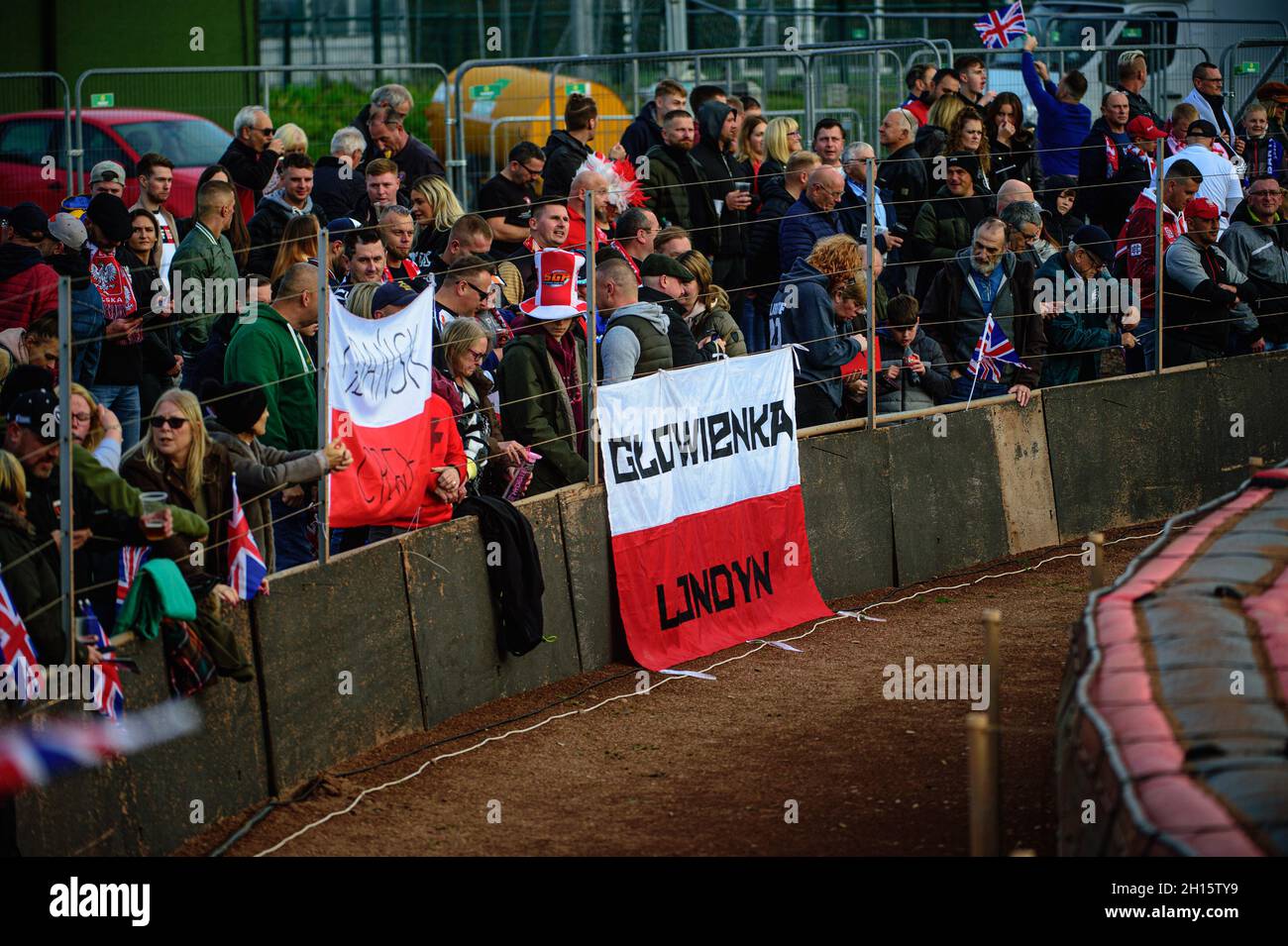 MANCHESTER, UK. OCT 16TH  Polish fans during the Monster Energy FIM Speedway of Nations at the National Speedway Stadium, Manchester on Saturday  16th October 2021. (Credit: Ian Charles | MI News) Stock Photo
