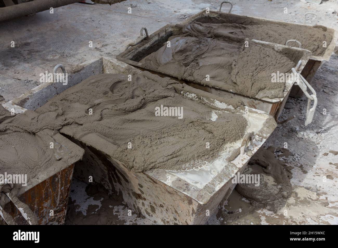 Cement mortar in construction tanks. Cement mortar for brickwork Stock Photo