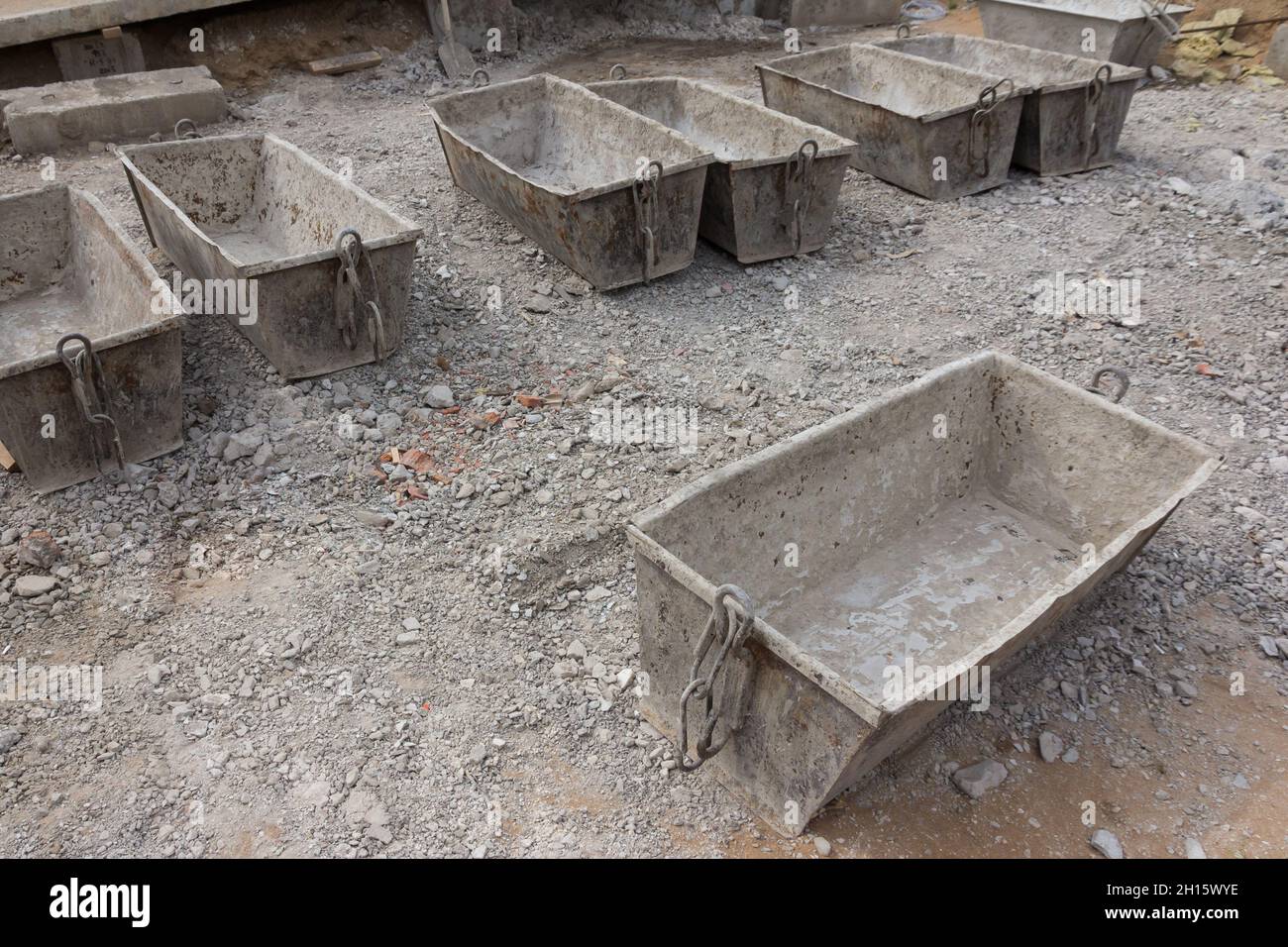 Empty construction tanks for cement. Cement mortar for brickwork Stock Photo