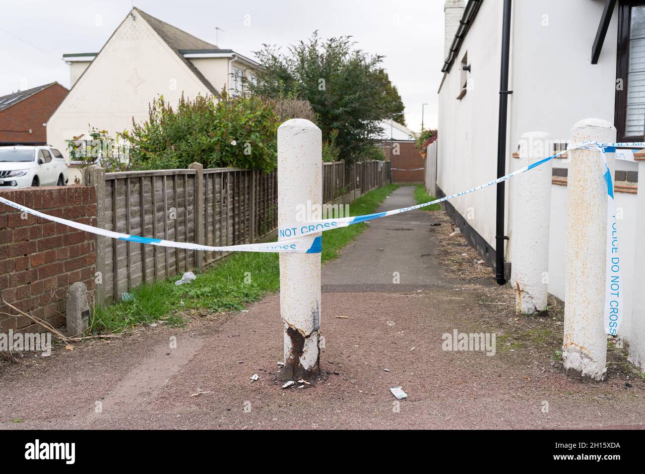 Leigh on Sea, Essex, UK. 16th Oct, 2021. Tributes of floral, photos and