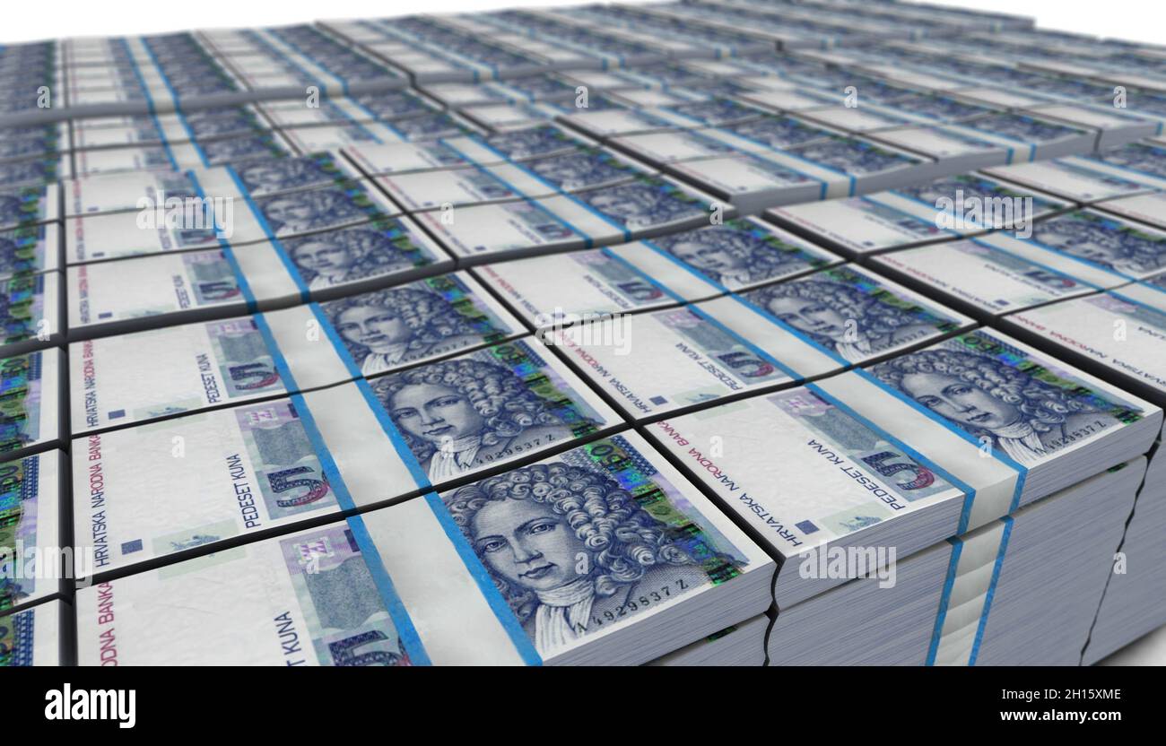 3D Illustration of 50 Croatia Kuna Banknote Stock Photo